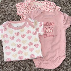 Pink and White Heart Bodysuits Set
